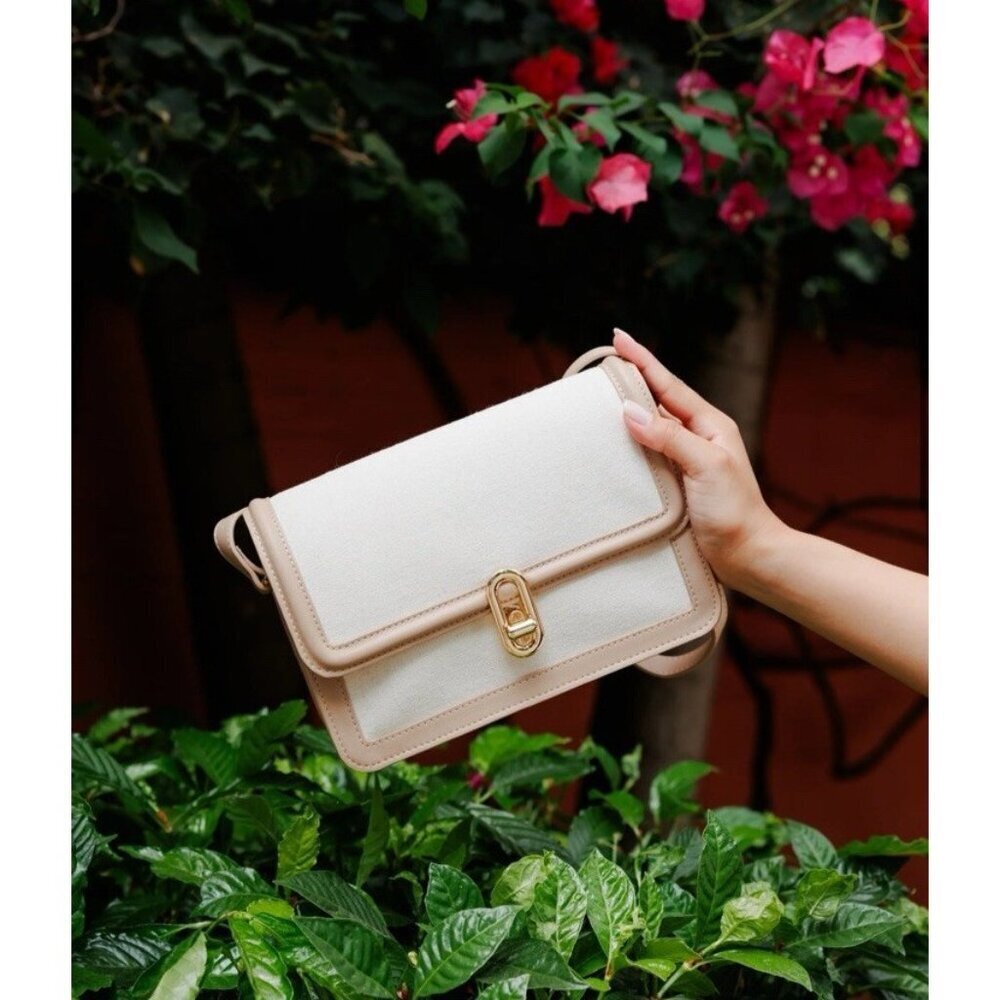 Jules Kae Anthropologie Mia Cream Ivory Vegan Leather Crossbody Satchel Bag